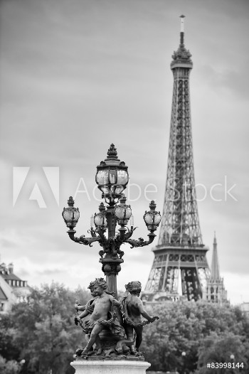 Picture of Paris France Eiffel Tower with Statues of Cherubs 